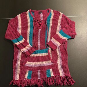 Torrid Crochet Baja Pullover Sweater Plus Size 3X | Boho Fringe Lace Up Tunic